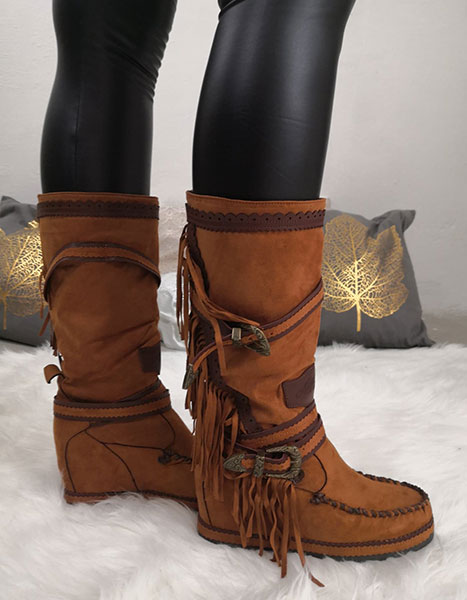 Indian Boots - Camel - Chicwear Indianer støvler med frynser
