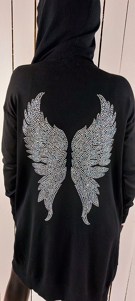 cardigan med vinger sort sølv chicwear.dk